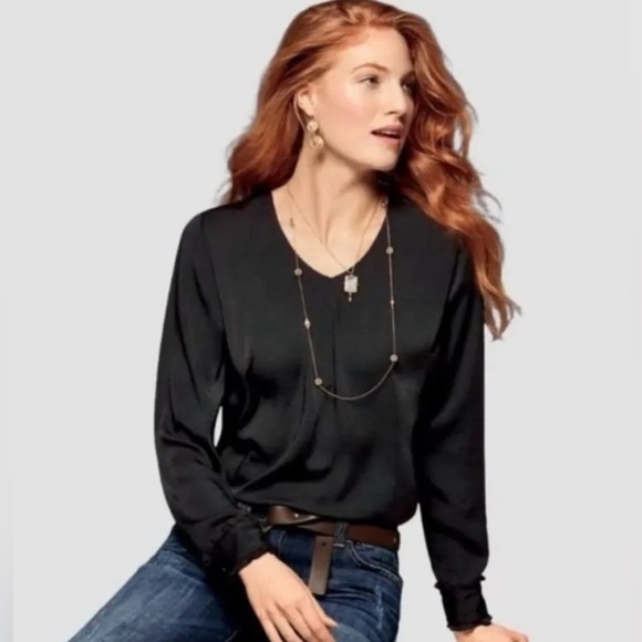 CAbi classic black v neck blouse ruffle sleeves - Picture 1 of 3